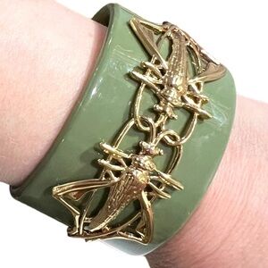 Tory Burch Green Grasshopper Enamel Cuff Bracelet